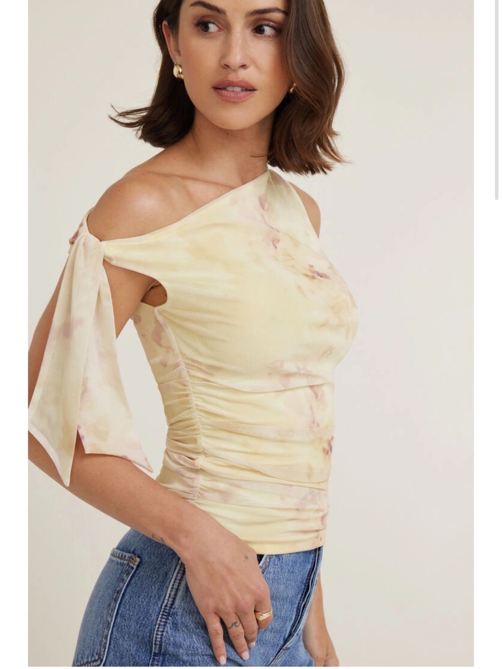 Dynamite single shoulder tie mesh top